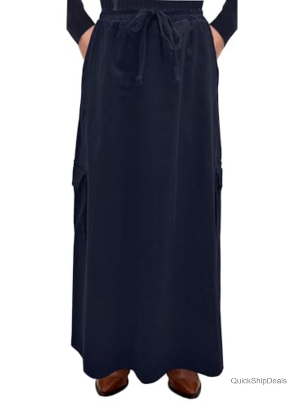 Women's 100% Cotton Corduroy Maxi Skirt, Elastic Waist Drawstring, A-Line,